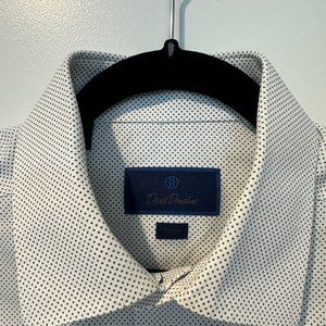 David Donahue Dress Shirt 16 1/2 36/37 white with black Polka dots
